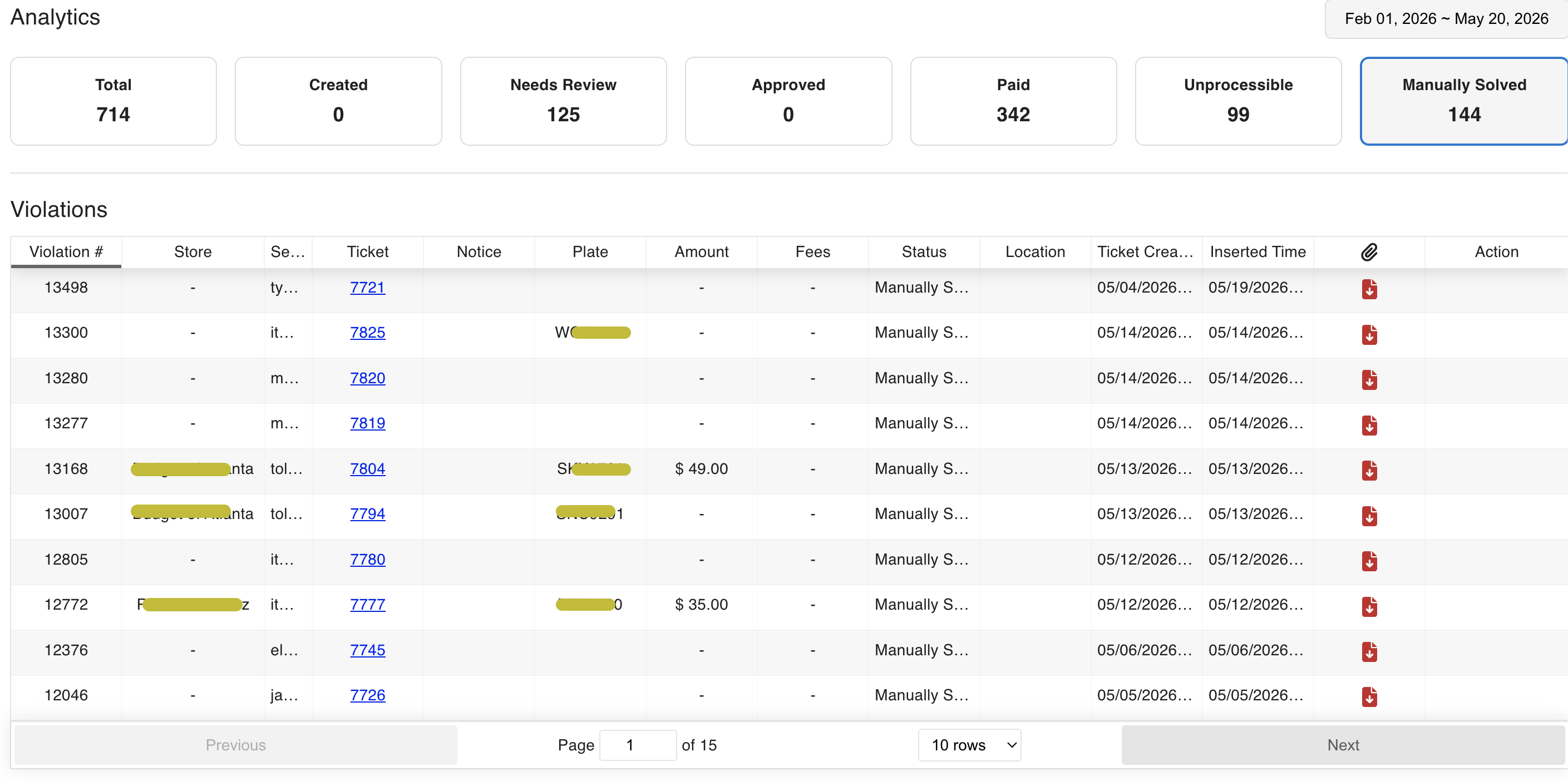Agentic Violation Processing System — US Parking Management Co. Dashboard