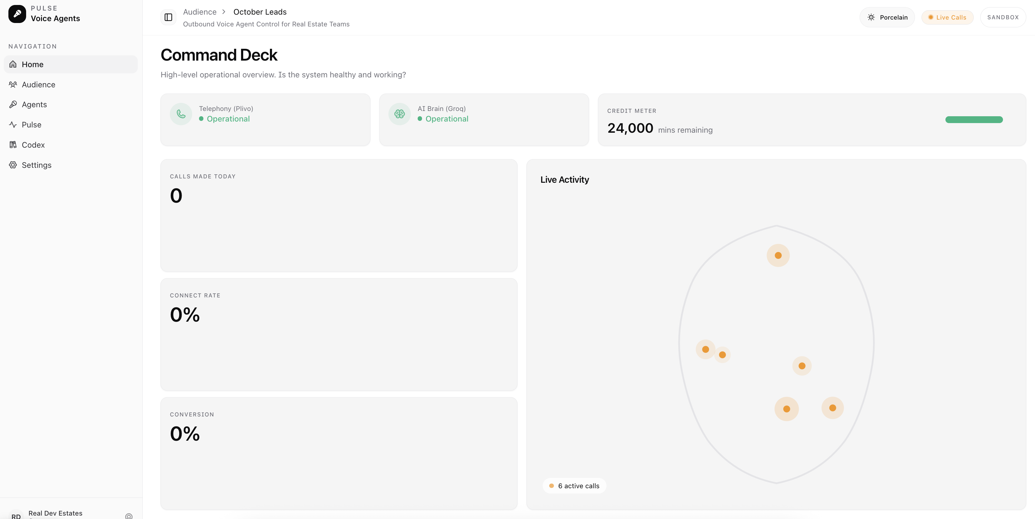 AI voice platform for outbound calls and lead qualification (India) Dashboard